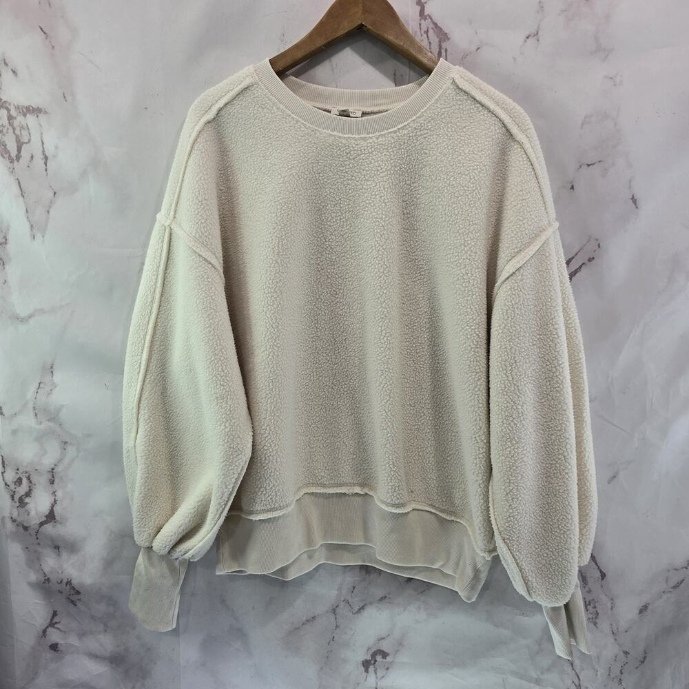 Anthropologie Sweatshirt Womens Medium Cream Teddy Sherpa Fuzzy Slouchy Pilcro